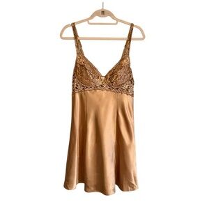 ‘90s collector Victoria's Secret Gold Satin & Lace Slip/Chemise with Bustier